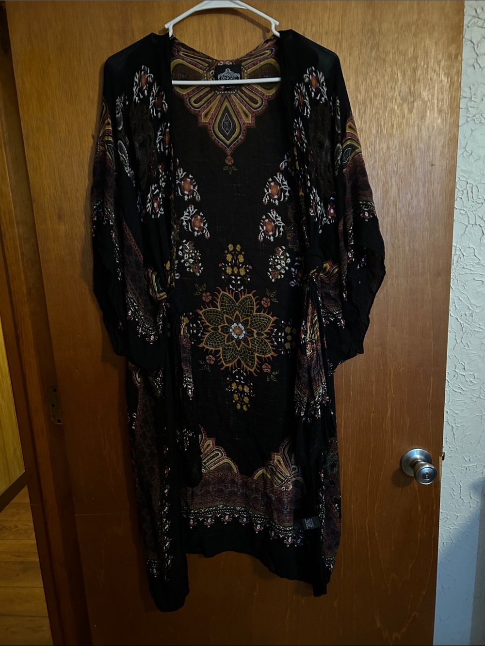 Bohemian Floral Kimono Top - Black with Earthtone Print